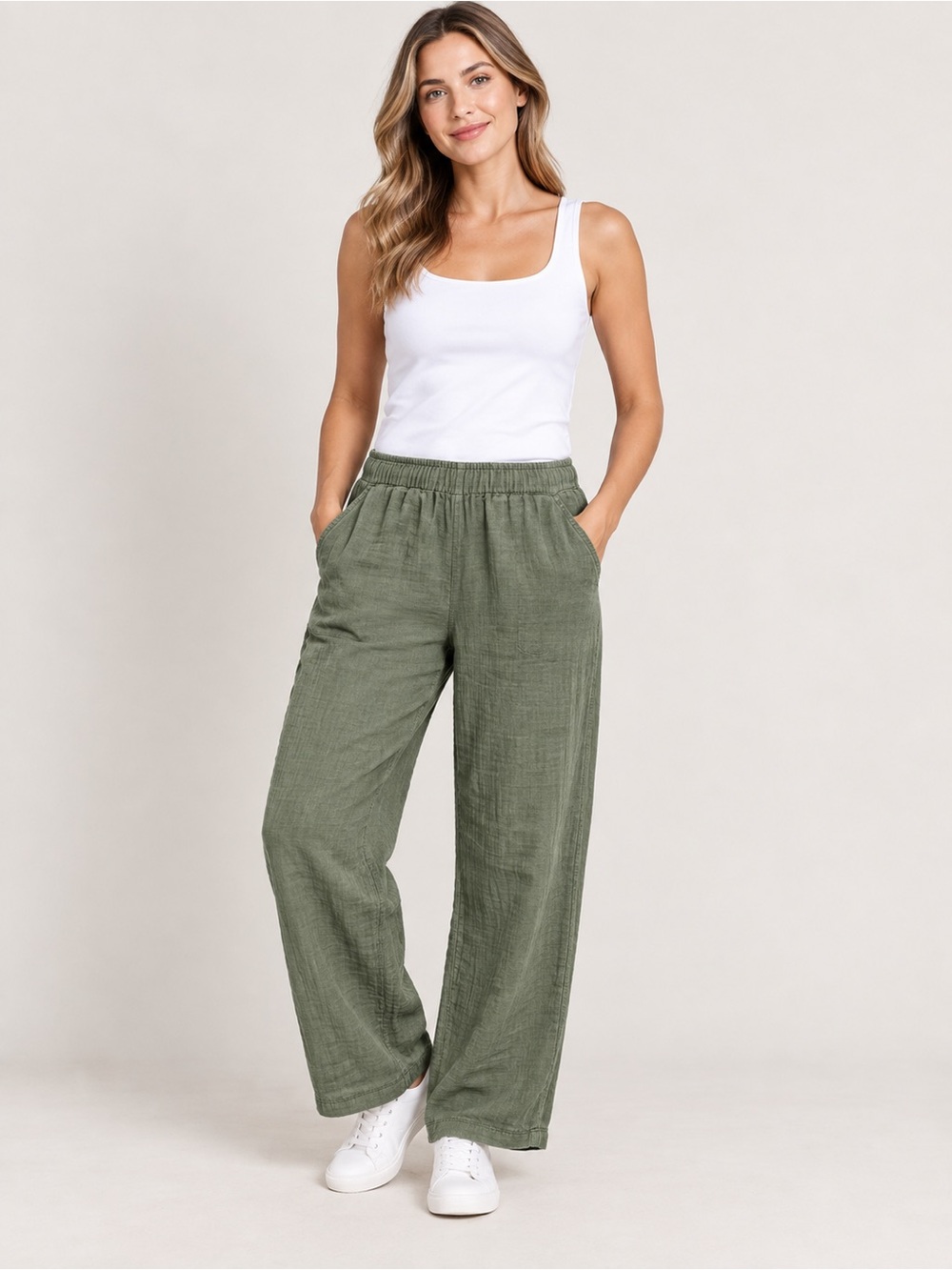 Coldwater Creek Olive Wide-Leg Pull-On Pants